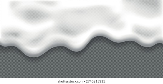 White foam seamless texture. Foam of beer, suds of shampoo, detergent, cleaning gel. top view Vector realistic pattern isolated on transparent background.
