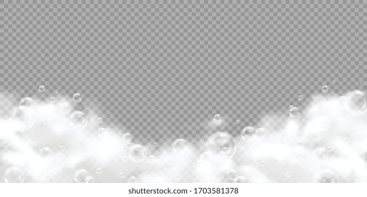 White foam and soap bubbles realistic transparent design vector illustration