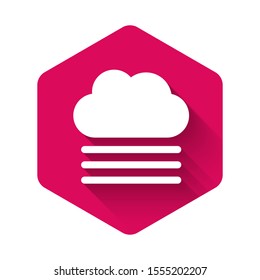 White Fog and cloud icon isolated with long shadow. Pink hexagon button. Vector Illustration