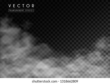 White  Fog, Clouds Or Smog On Transparent Background. Vector Effect Mist And Smoke