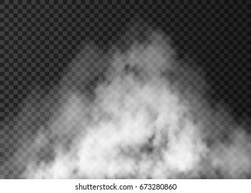 Weißer Nebeleffekt einzeln auf transparentem Hintergrund.  Realistische Vektorfeuerrauche oder nebelige Textur .