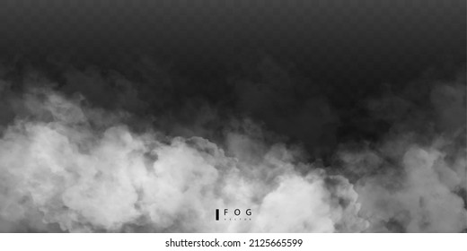 White fog or smok. Realistic fog. Atmosphere mist effect and smoke clouds isolated on transparent background. Vector abstract cloud texture