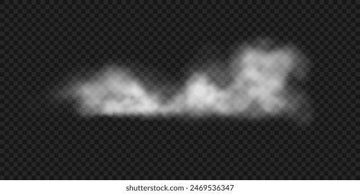 White fog, smoke, clouds. Realistic vector illustration. Haze, steam, cumulus isolated on transparent background