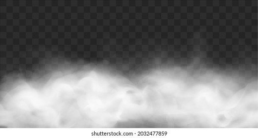 White fog, smoke, gas. Сlouds. Banner. Vector illustration isolated on transparent background.