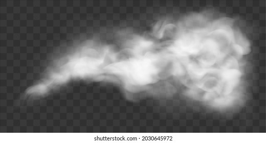 White fog, smoke or gas clouds.  Realistic vector illustration isolated on transparent background.