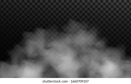 White fog or smoke isolated on dark transparent background