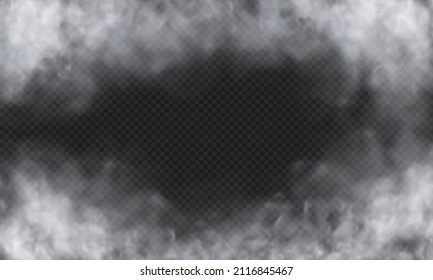 White fog or smoke isolated on dark transparent background. Vector illustration