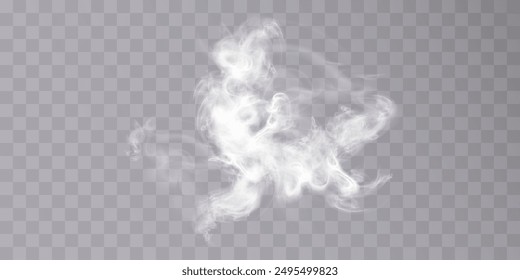 Humo de niebla blanca aislado humo transparente efecto especial. Vector realista blanco cúmulus humo sobre fondo transparente.