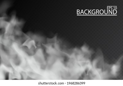White fog or smoke on isolated transparent background. Smog, Cloudy sky. Vector illustration