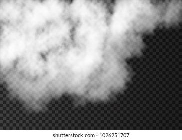 White fog special effect  isolated on transparent background.  Steam.  Realistic  vector fire smoke  or mist texture .
