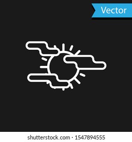 White Fog and sun icon isolated on black background.  Vector Illustration