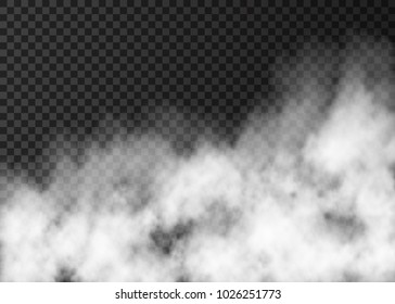 White fog texture isolated on transparent background.  Steam special effect.  Realistic  vector fire smoke  or mist.