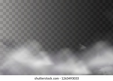 White fog texture isolated on transparent background. Steam special effect. Realistic vector fire smoke or mist	