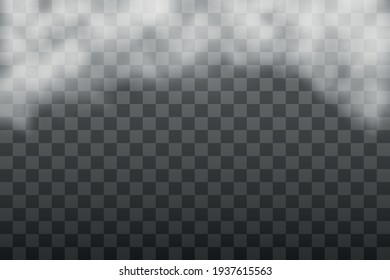 White fog texture isolated on transparent background. Steam special effect. Realistic vector fire smoke or mist