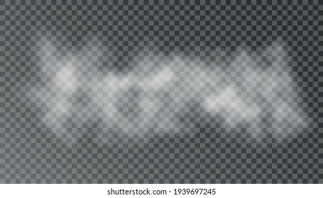 White Fog Texture Isolated On Transparent Background. Steam Special Effect. Realistic Vector Fire Smoke Or Mist. PNG.