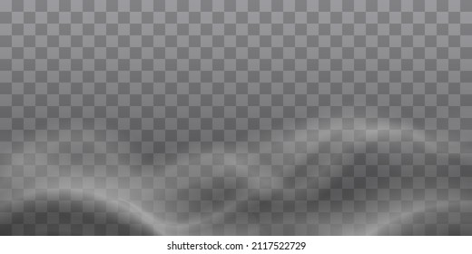 White fog texture isolated on transparent background. Steam special effect. Realistic vector fire smoke or mist PNG