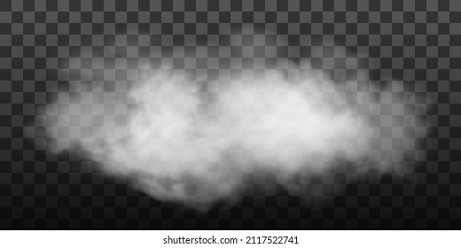 White fog texture isolated on transparent background. Steam special effect. Realistic vector fire smoke or mist PNG