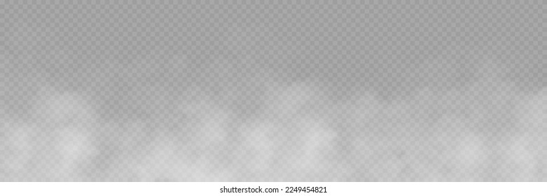 White fog texture isolated on transparent background. Steam special effect. Realistic vector fire smoke or mist. Stock royalty free vector illustration. PNG