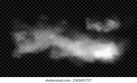 White fog texture isolated on transparent background. Steam special effect. Realistic vector fire smoke or mist. Stock royalty free vector illustration. PNG