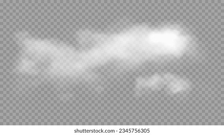 White fog texture isolated on transparent background. Steam special effect. Realistic vector fire smoke or mist. Stock royalty free vector illustration. PNG