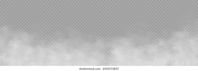 White fog texture isolated on transparent background. Steam special effect. Realistic vector fire smoke or mist. PNG