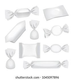 White foil pack for candies and other products, realistic food snack pack mock up for your design