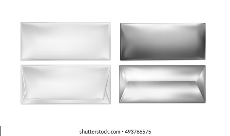 White and foil package for snacks, food and chocolate.