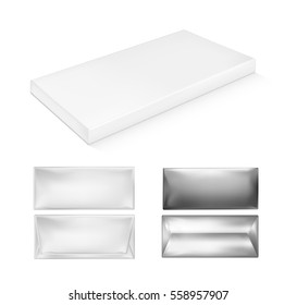 White and foil package for snacks, food and chocolate.