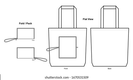 White foldable tote bag with zipper template on white background.
Front and back view, vector file