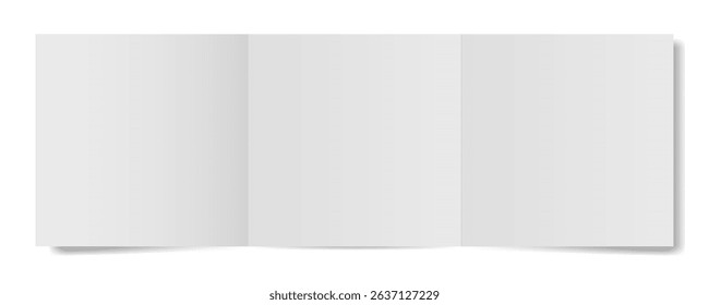 White folded brochure, three spreads. Square pages. Open trifold	