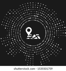 White Folded map with location marker icon isolated on grey background. Abstract circle random dots. Vector Illustration
