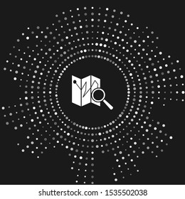 White Folded map with location marker icon isolated on grey background. Abstract circle random dots. Vector Illustration