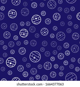 White Folded map with location marker icon isolated seamless pattern on blue background.  Vector Illustration