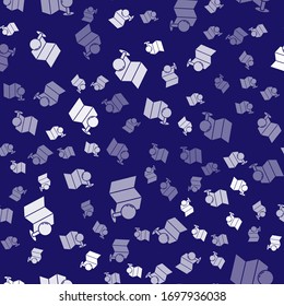 White Folded map with push pin icon isolated seamless pattern on blue background.  Vector Illustration