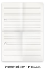 White folded music paper on the white. Eps 10 vector file. 
