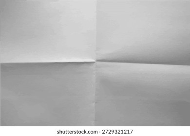 Fundo de textura de papel dobrado branco com linhas de dobra cruzada, ilustração vetorial. Limpar folha em branco enrugada com marcas de dobra, perfeito para o design de mockup de documento ou cartaz.