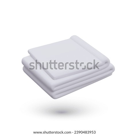 White folded towel, top view. Realistic bed set. Isolated vector image with shadow. Template for manufacturers and sellers of fabrics, bedding. Modern design