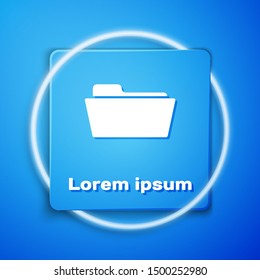 White Folder icon isolated on blue background. Blue square button. Vector Illustration