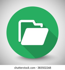 White Folder icon with long shadow on green circle