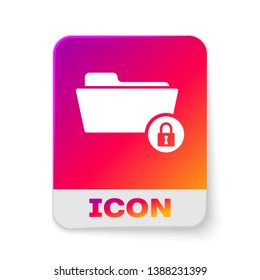 White Folder and lock icon isolated on white background. Closed folder and padlock. Security, safety, protection concept. Rectangle color button. Vector Illustration