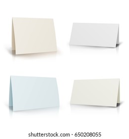 White Folder Paper Greeting Card Vector Set Template. Paper Table Card, Sign Template