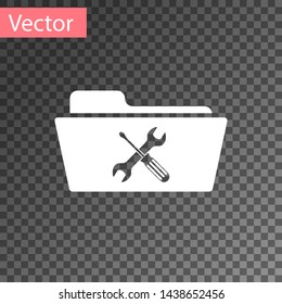 White Folder with screwdriver and wrench icon isolated on transparent background. Adjusting, service, setting, maintenance, repair, fixing.  Vector Illustration