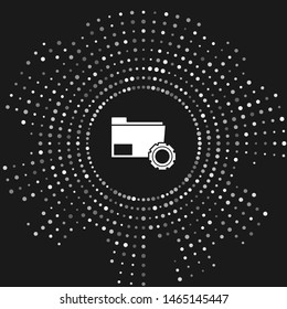 White Folder settings with gears icon isolated on grey background. Software update, transfer protocol, teamwork tool management, copy process. Abstract circle random dots. Vector Illustration White Folder settings with gears icon isolated on grey background. Software update, transfer protocol, teamwork tool management, copy process. Abstract circle random dots. Vector Illustration