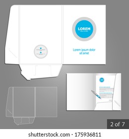 White Folder Template Design For Company With Blue Circle. Element Of Stationery.