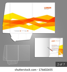 White folder template design for company with orange geometric lines. Element of stationery.