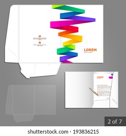 White folder template design for company with color stripes. Element of stationery.