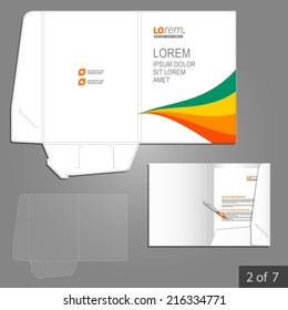 White folder template design for company with color lines. Element of stationery.