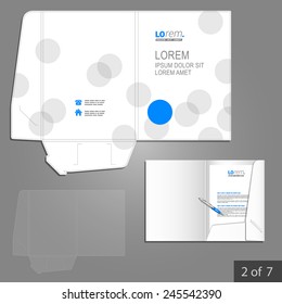 White folder template design for corporate identity with blue and gray circles. Stationery set