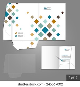 White folder template design for corporate identity with geometric pattern. Stationery set