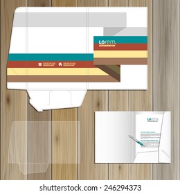 White folder template design for corporate identity with color stripes. Stationery set